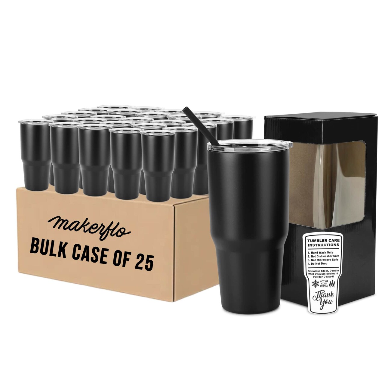 Makerflo 30 oz Powder Coated Tumbler and Handle Sold Separately, Includes a Sliding Splash & Leak Proof Lid, Ideal for Craft and Personalization (Laser Engraving, UV DTF, Epoxy, and Vinyl)